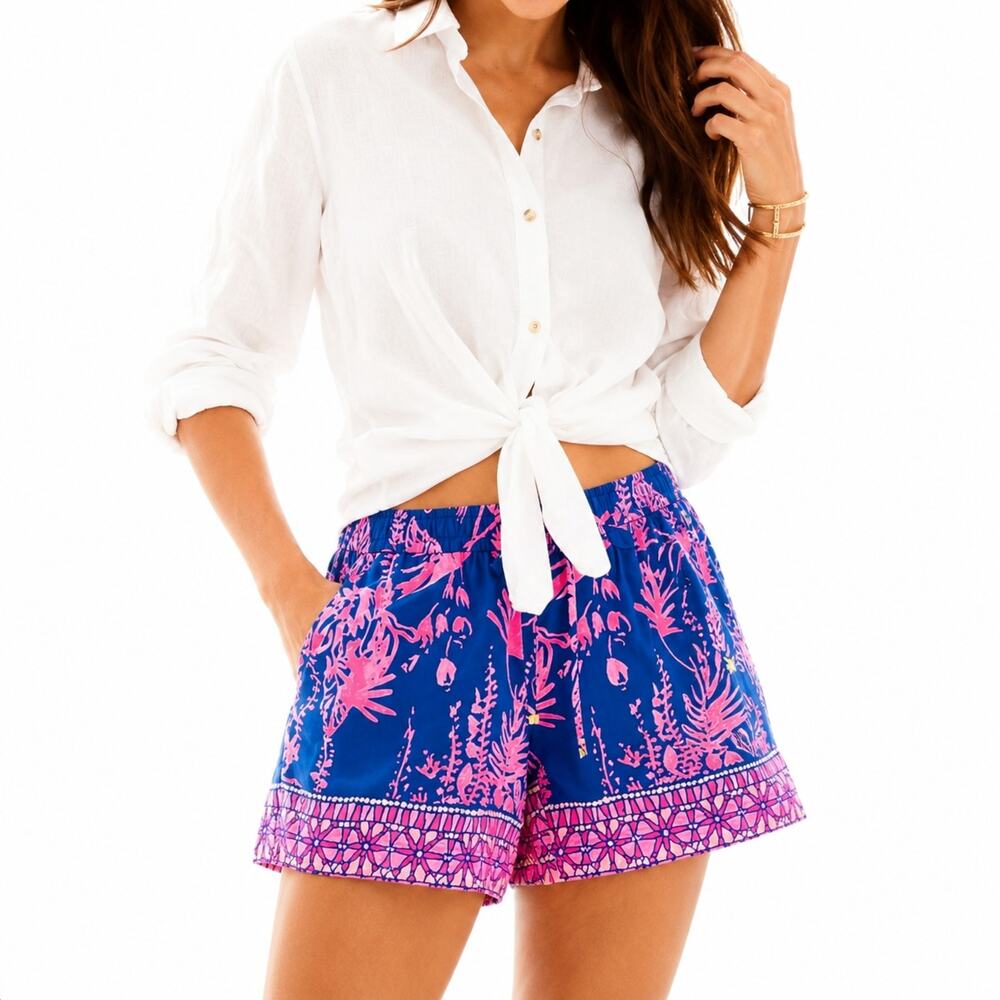 Lilly Pulitzer Rayon Katia Shorts | Indigo Night Caw Tropical Print | Women's S